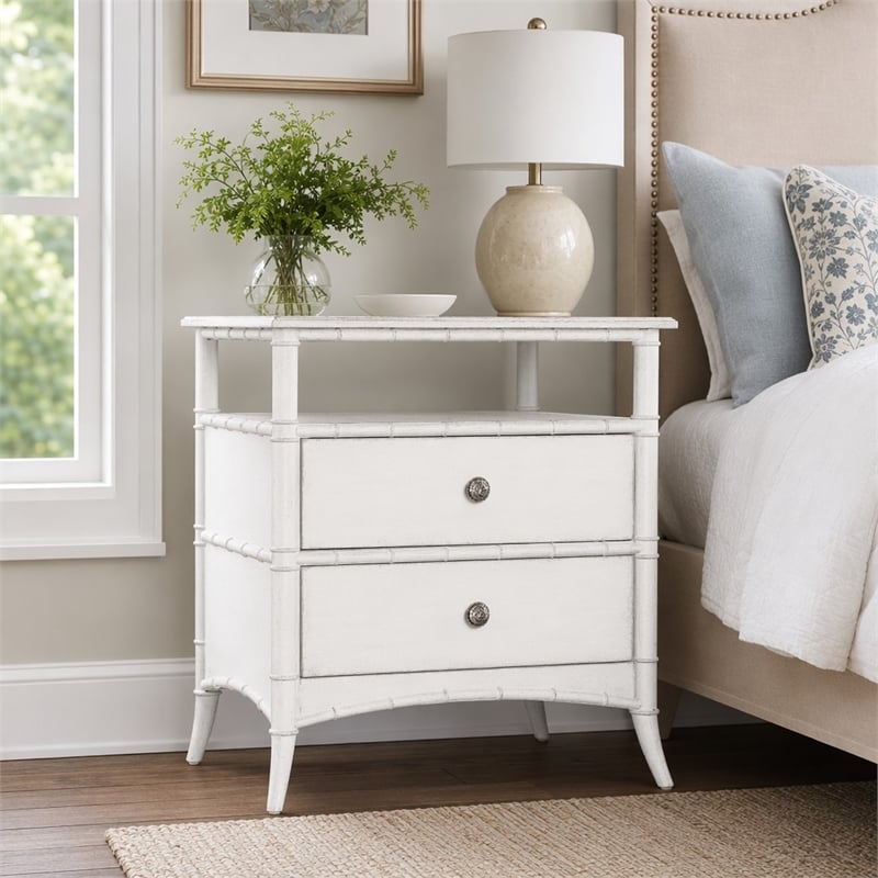 Bowery Hill Charleston Nightstand in White Heron Finish with 2 Drawers