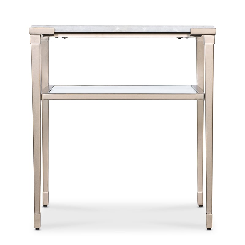 Bowery Hill Rectangle End Table with White Stone Top and Tapered Metal Legs