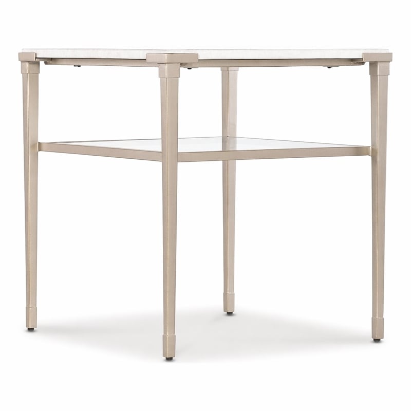 Bowery Hill Rectangle End Table with White Stone Top and Tapered Metal Legs