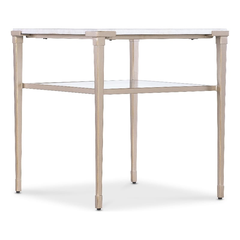 Bowery Hill Rectangle End Table with White Stone Top and Tapered Metal Legs