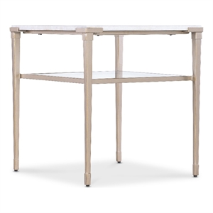 Bowery Hill Rectangle End Table with White Stone Top and Tapered Metal Legs