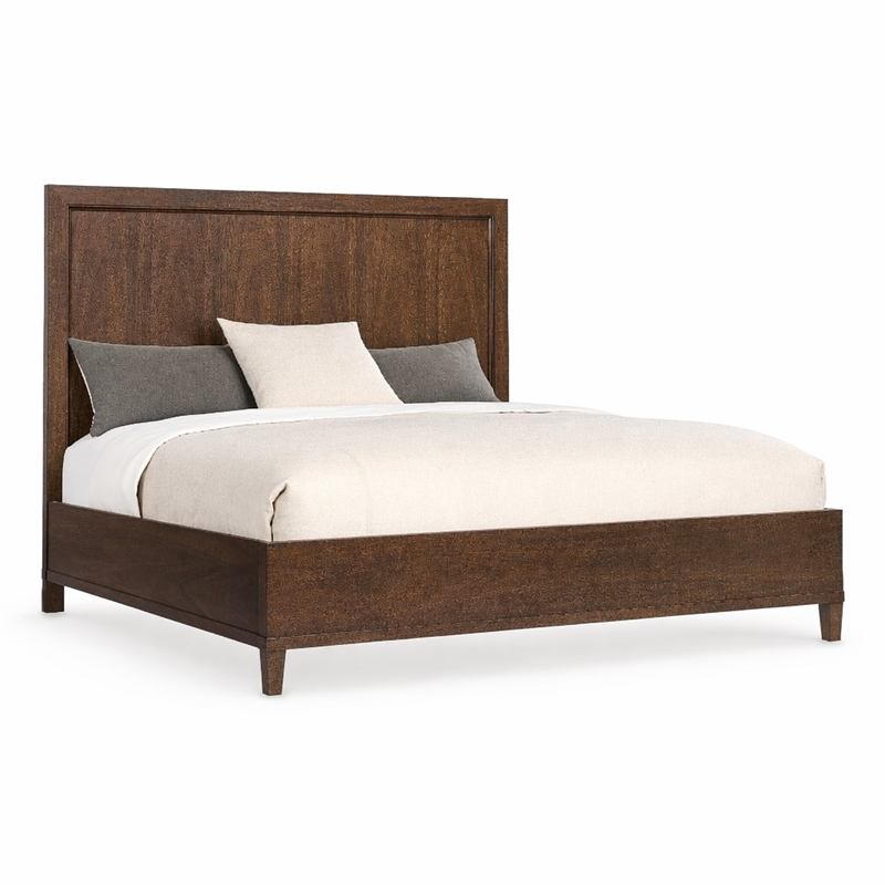 Bowery Hill King Panel Bed in Dark Natural Wood Finish with Tapered Legs