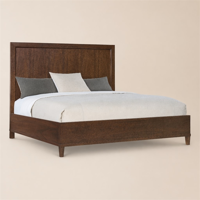 Bowery Hill King Panel Bed in Dark Natural Wood Finish with Tapered Legs