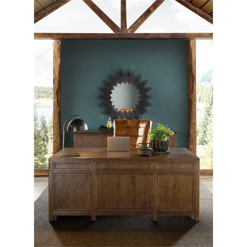 Bowery Hill Driftwood Entertainment Credenza in Medium Brown Wood