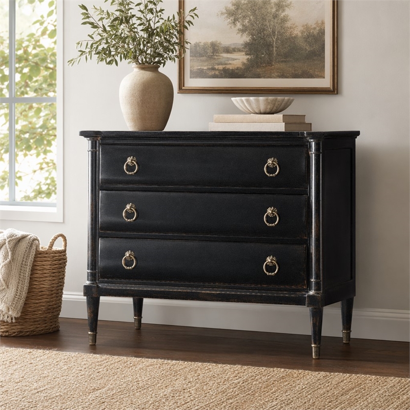 Bowery Hill 3-Drawer Wood Chest in Black Cherry Finish