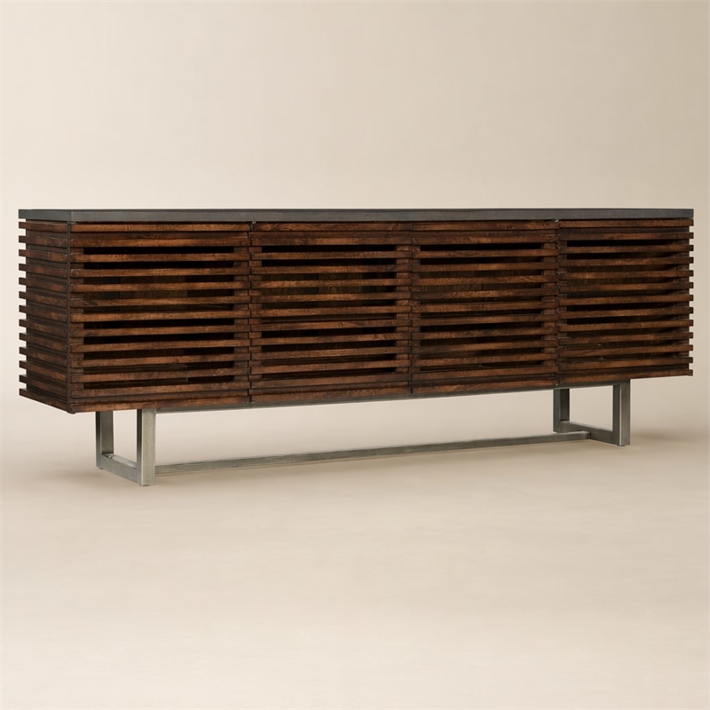 Bowery Hill TV Stand with Ventilated Shelves in Medium Brown Wood