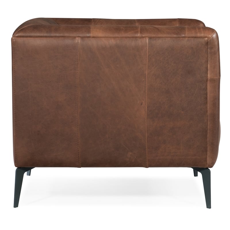 Bowery Hill Leather Stationary Chair with Tufted Back in Saddlebag Brown