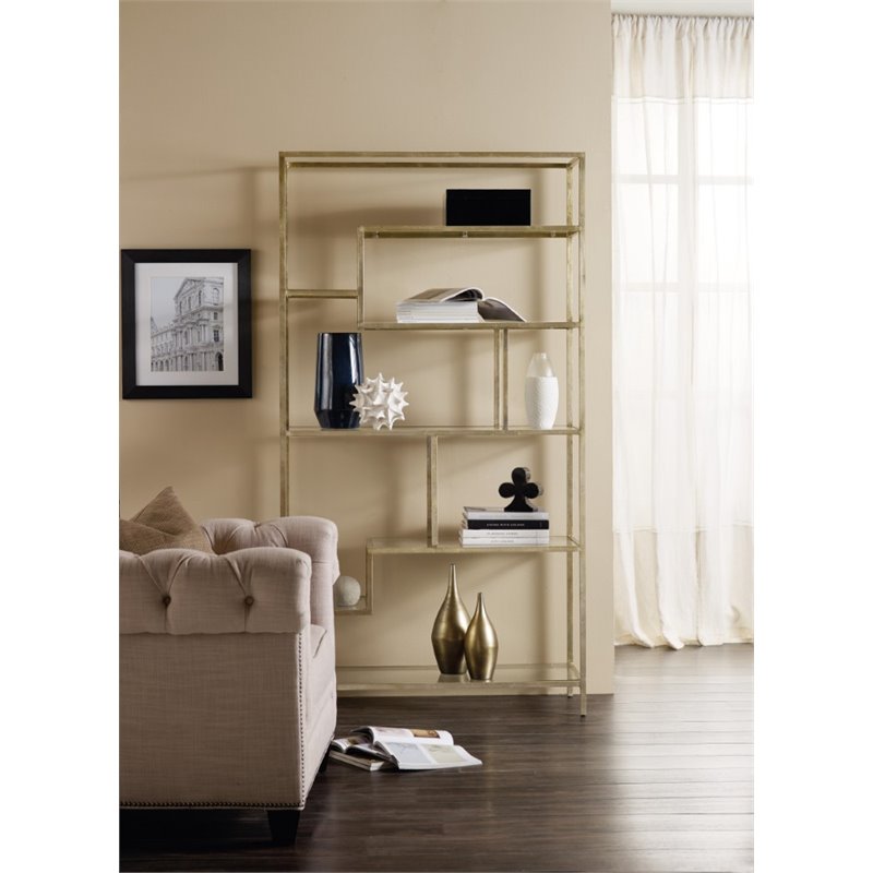 Bowery Hill Glass 8-Shelf Etagere with Silver Finish and Iron Frame