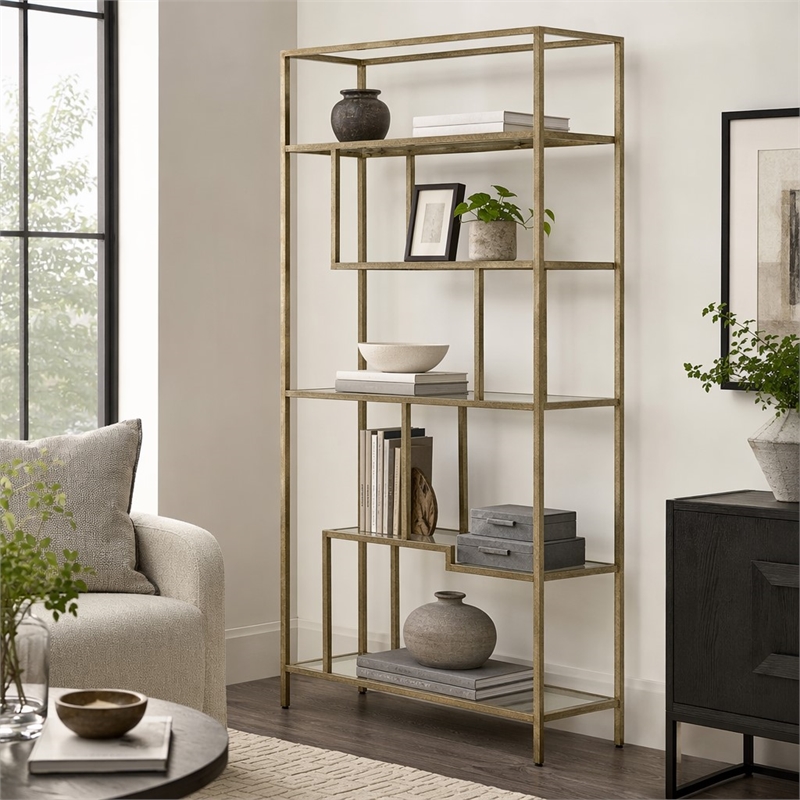 Bowery Hill Glass 8-Shelf Etagere with Silver Finish and Iron Frame