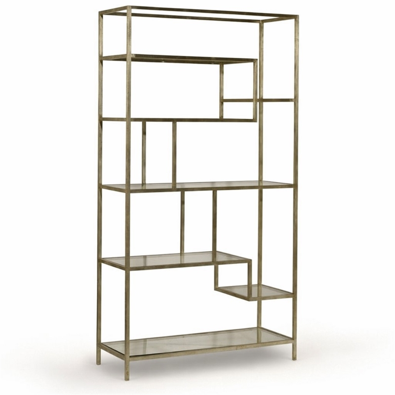 Bowery Hill Glass 8-Shelf Etagere with Silver Finish and Iron Frame