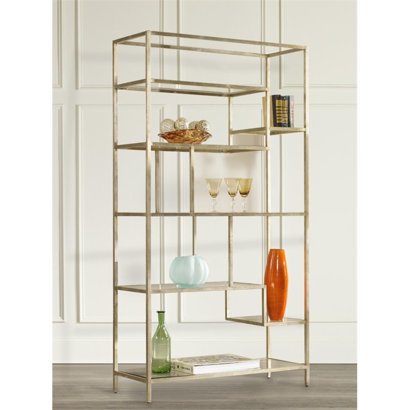 Bowery Hill Glass 8-Shelf Etagere with Silver Finish and Iron Frame