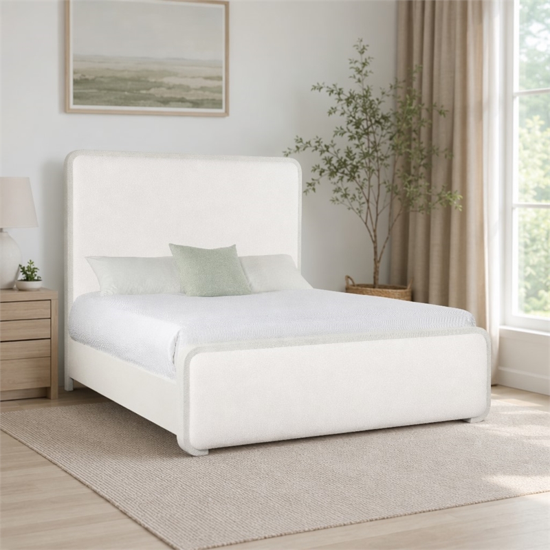 Bowery Hill Serenity Ashore Upholstered Cal King Panel Bed in White
