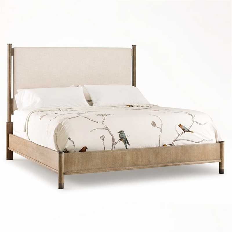 Bowery Hill Upholstered California King Bed in Fabric and Brown Greige Finish