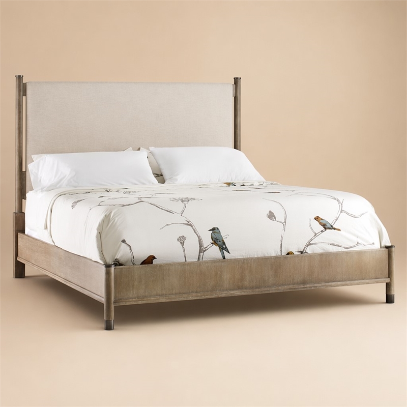 Bowery Hill Upholstered California King Bed in Fabric and Brown Greige Finish