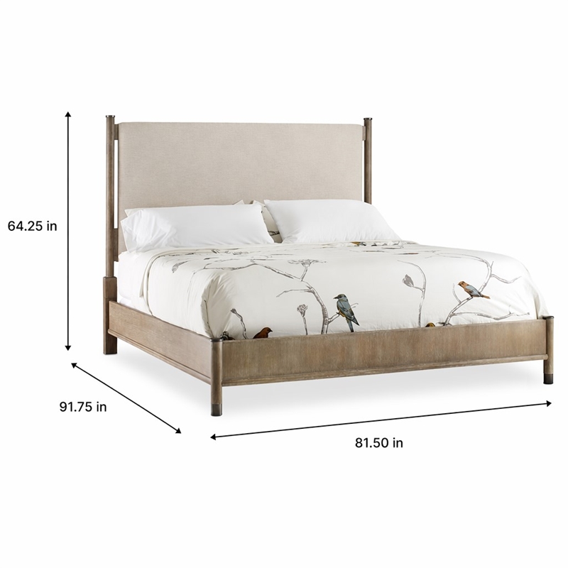 Bowery Hill Upholstered California King Bed in Fabric and Brown Greige Finish