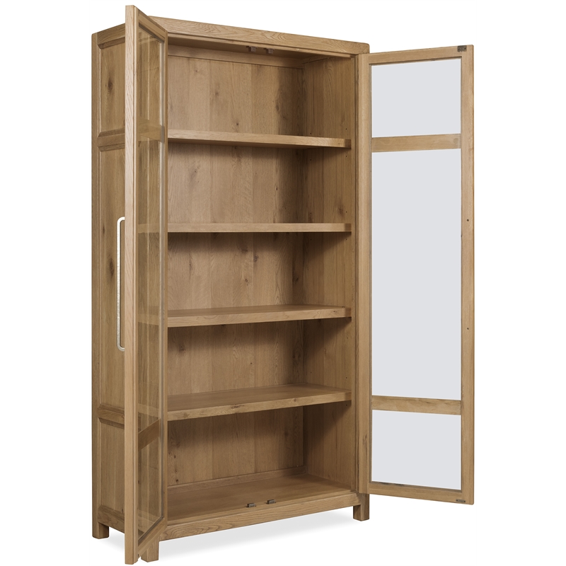 Bowery Hill Driftwood Display Cabinet in Light Brown with Seeded Glass