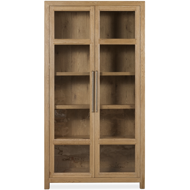 Bowery Hill Driftwood Display Cabinet in Light Brown with Seeded Glass