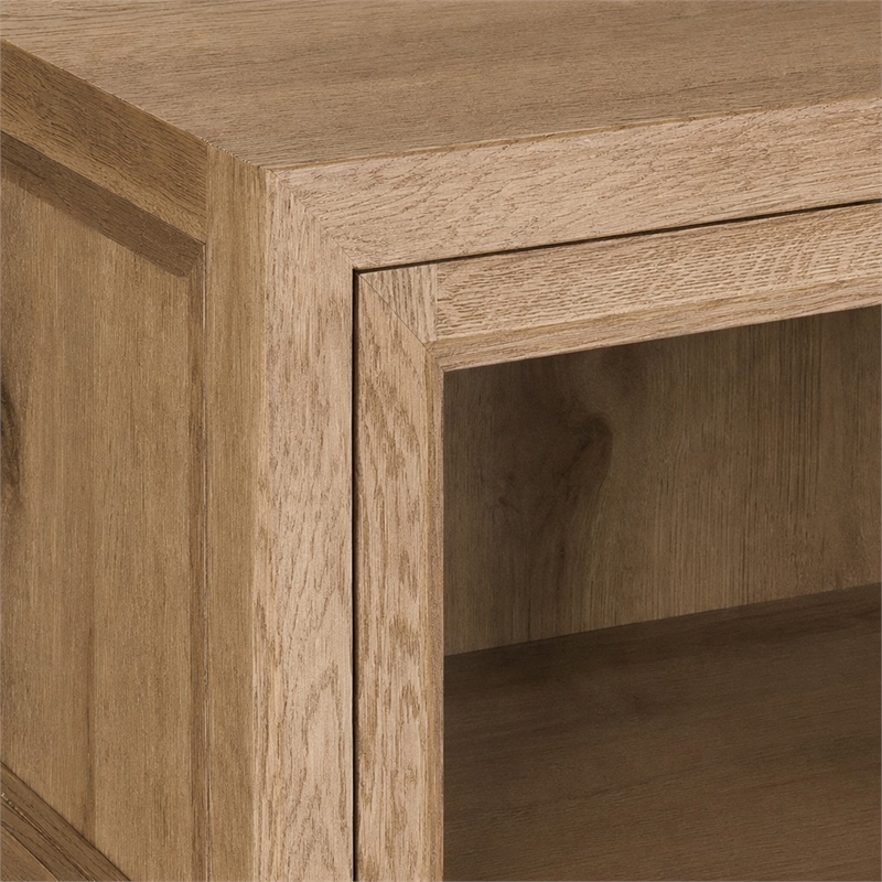 Bowery Hill Driftwood Display Cabinet in Light Brown with Seeded Glass
