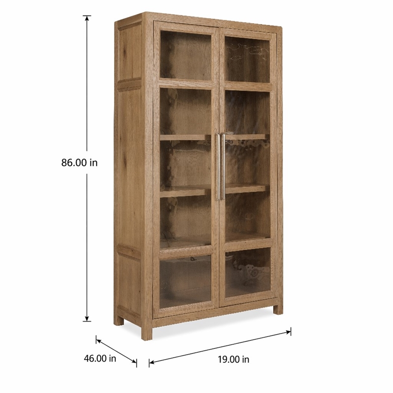 Bowery Hill Driftwood Display Cabinet in Light Brown with Seeded Glass
