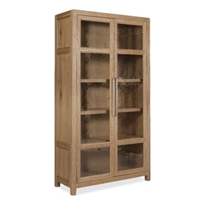 Bowery Hill Driftwood Display Cabinet in Light Brown with Seeded Glass