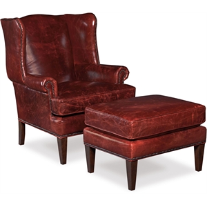 Bowery Hill Leather Club Chair in Red and Natchez Brown Finish