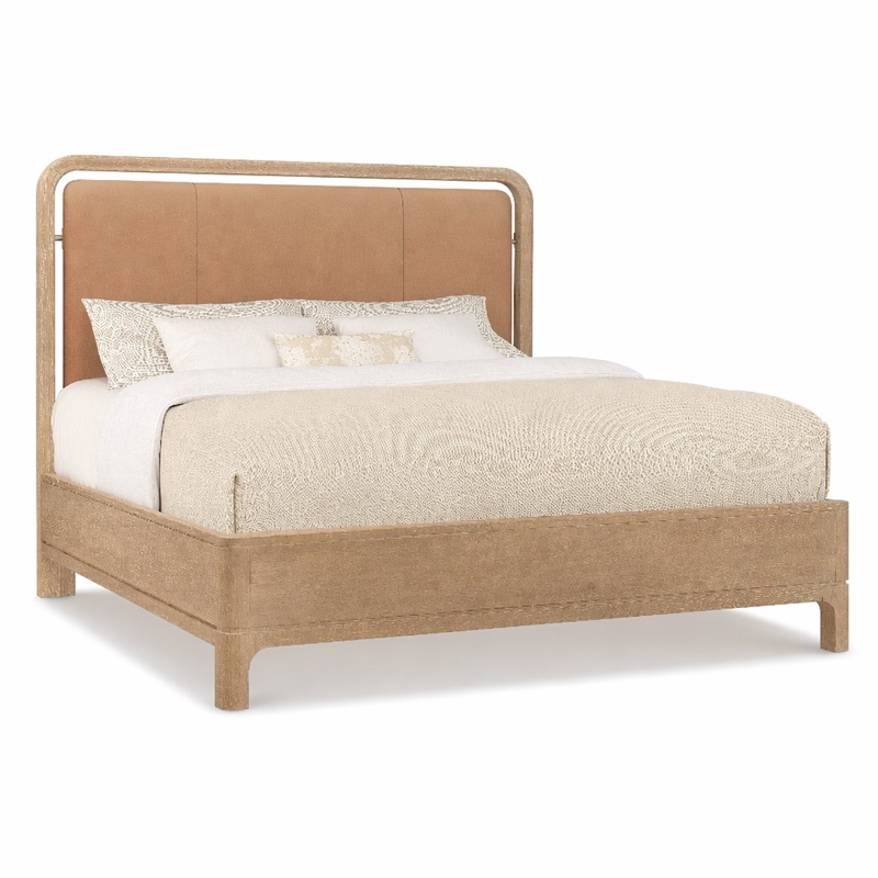 Bowery Hill Queen Panel Bed in Brown Leather with Metal Supports