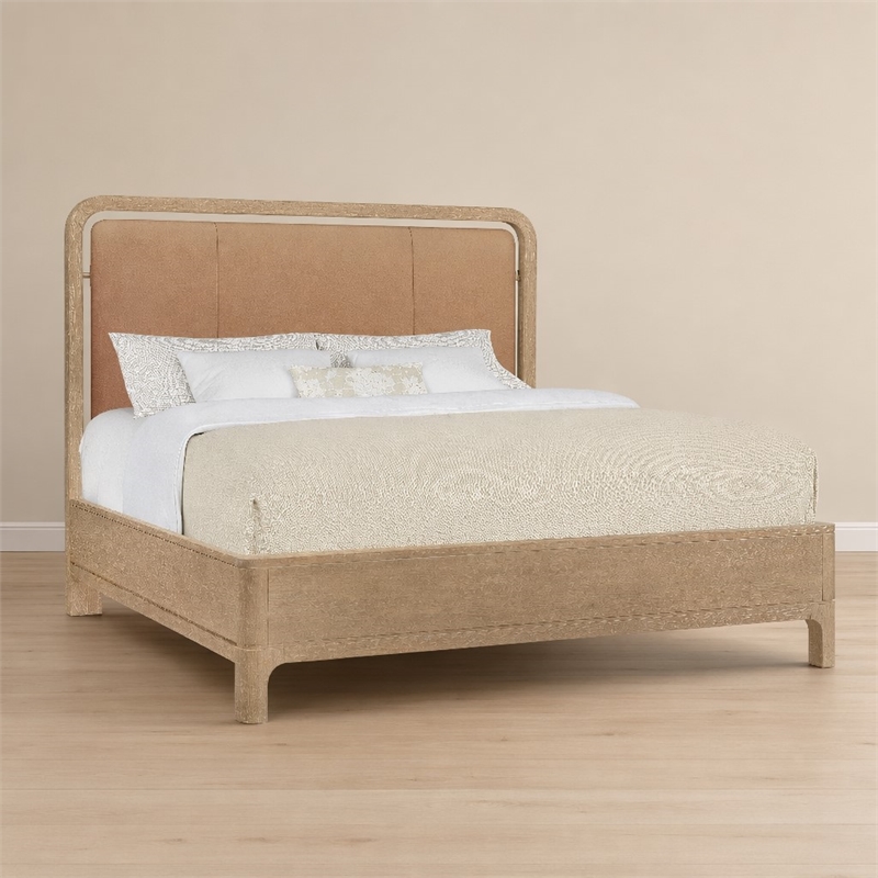 Bowery Hill Queen Panel Bed in Brown Leather with Metal Supports