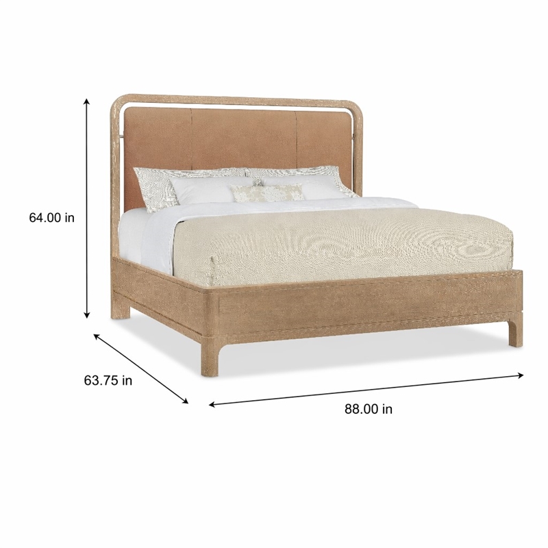 Bowery Hill Queen Panel Bed in Brown Leather with Metal Supports