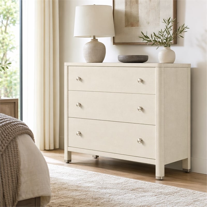 Bowery Hill Raffia Three-Drawer Chest with Cream Flax Finish