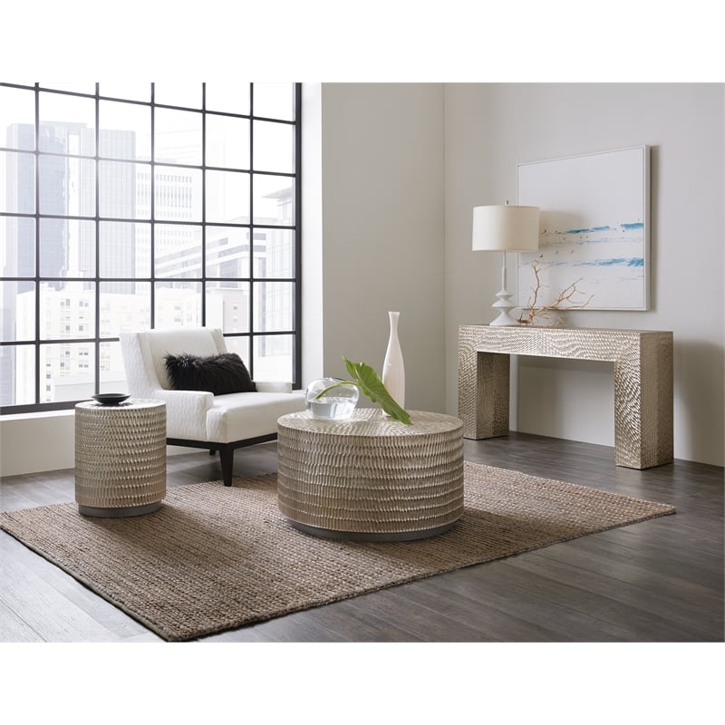 Bowery Hill Tivoli Metal Console Table in German Silver