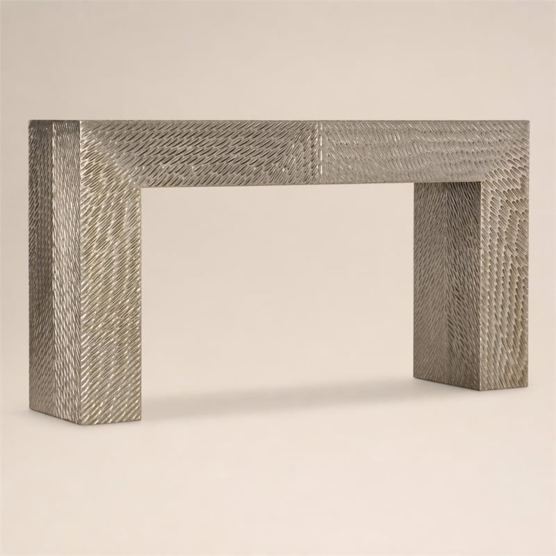 Bowery Hill Tivoli Metal Console Table in German Silver