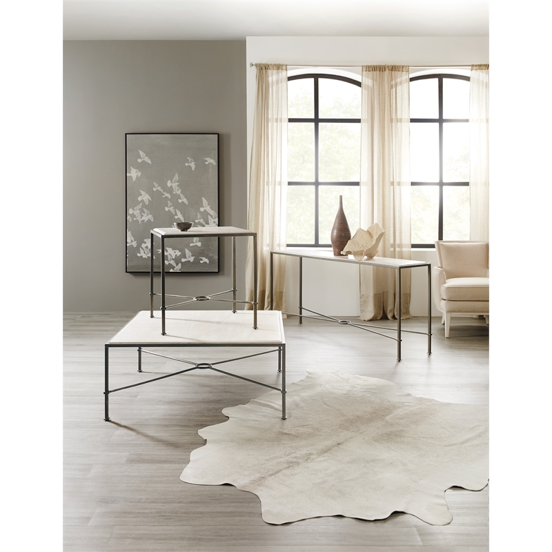 Bowery Hill Grey Metal End Table with Marble Square Top