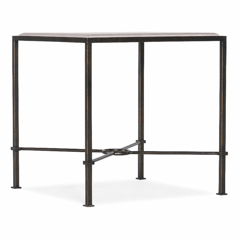 Bowery Hill Grey Metal End Table with Marble Square Top