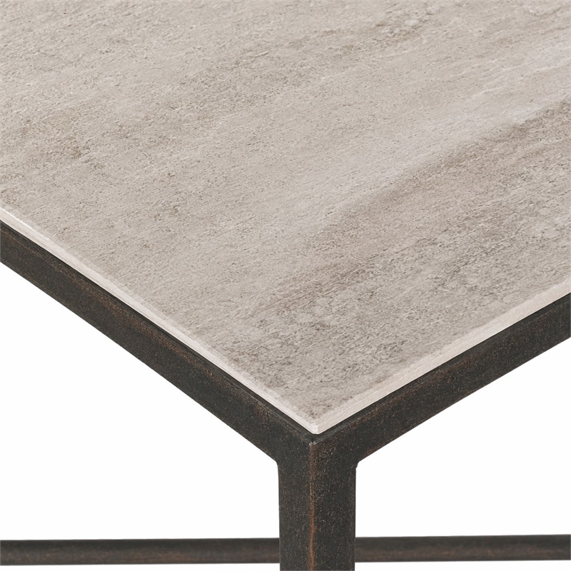 Bowery Hill Grey Metal End Table with Marble Square Top