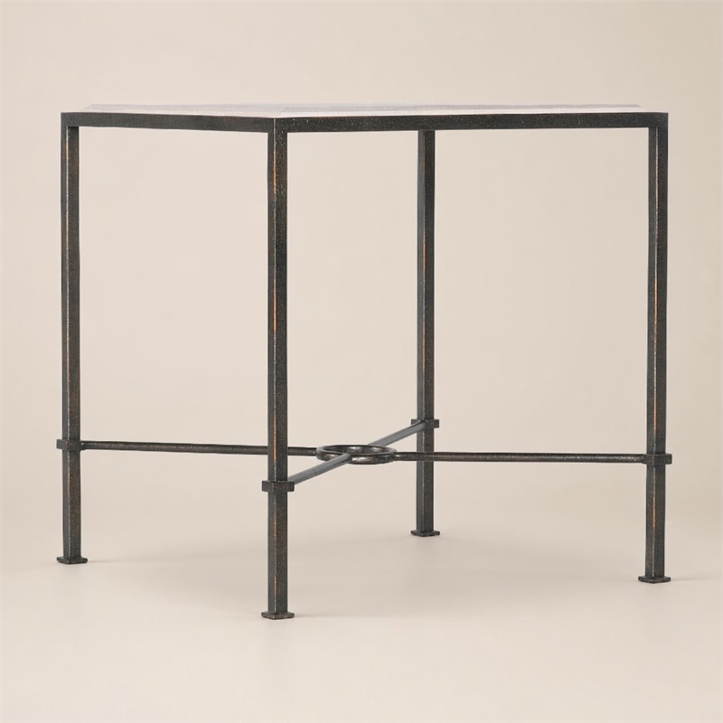 Bowery Hill Grey Metal End Table with Marble Square Top