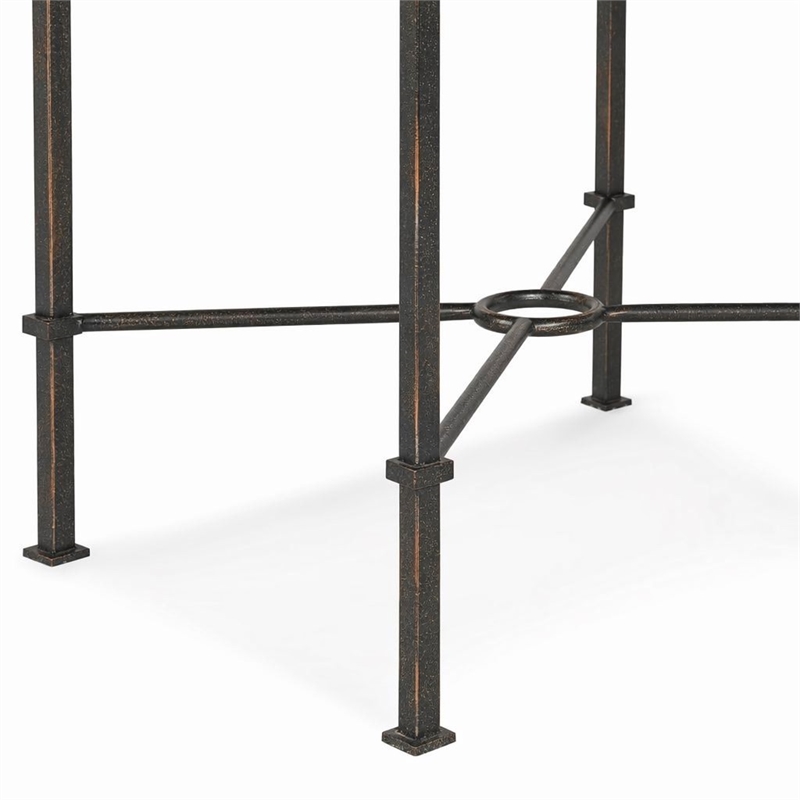 Bowery Hill Grey Metal End Table with Marble Square Top
