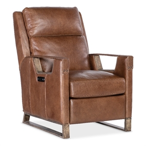Bowery Hill Relic Power Recliner with Power Headrest in Brown Leather
