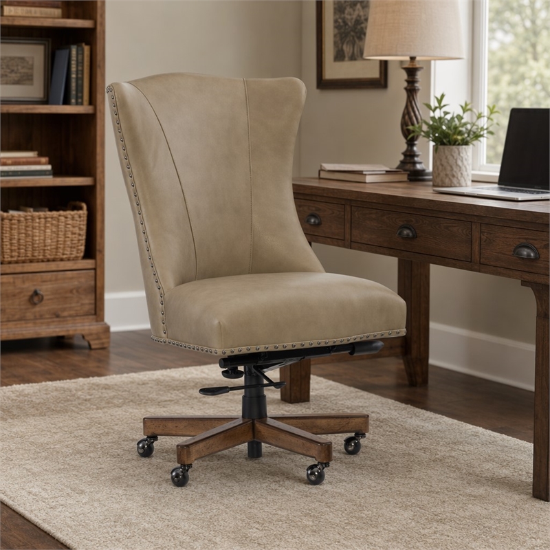 Bowery Hill Lynn Leather Home Office Chair in Beige Traditional Design