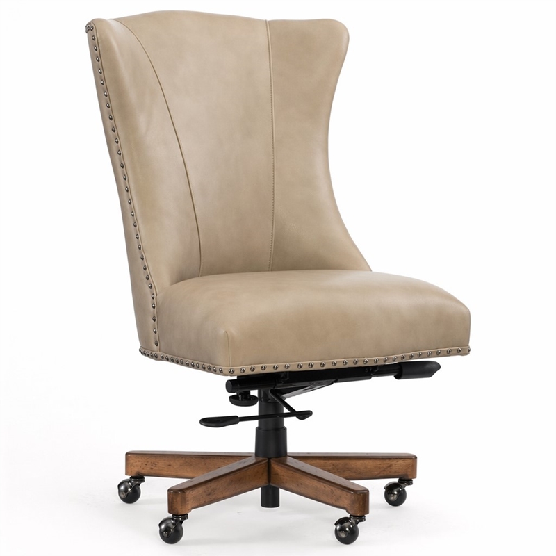Bowery Hill Lynn Leather Home Office Chair in Beige Traditional Design