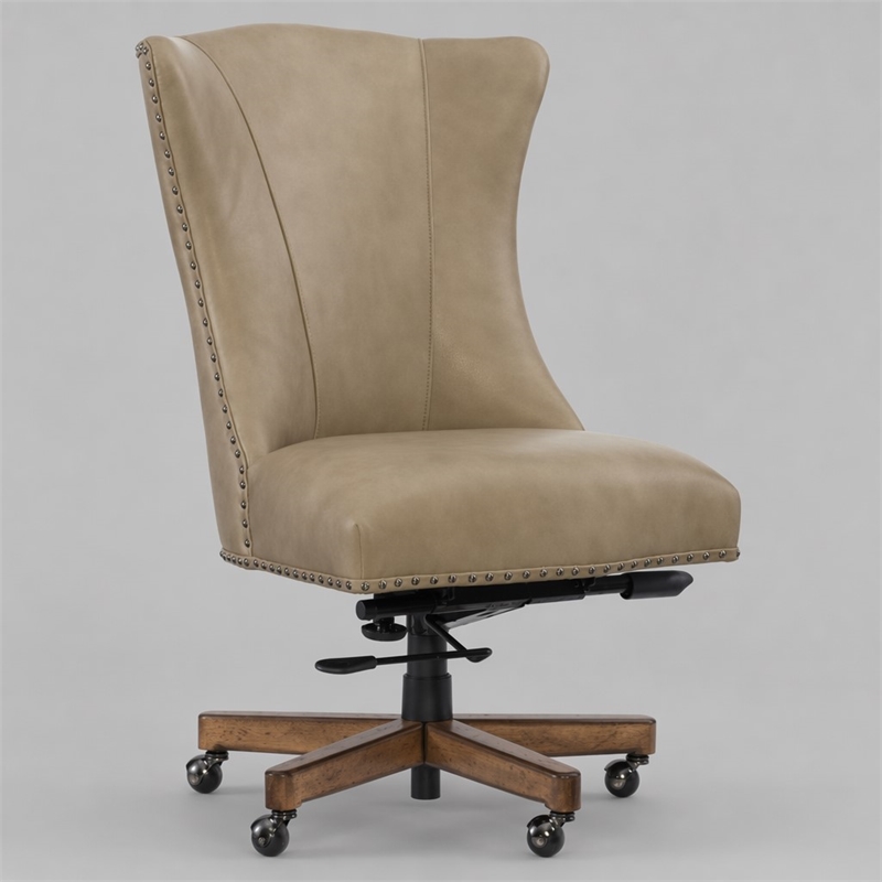 Bowery Hill Lynn Leather Home Office Chair in Beige Traditional Design