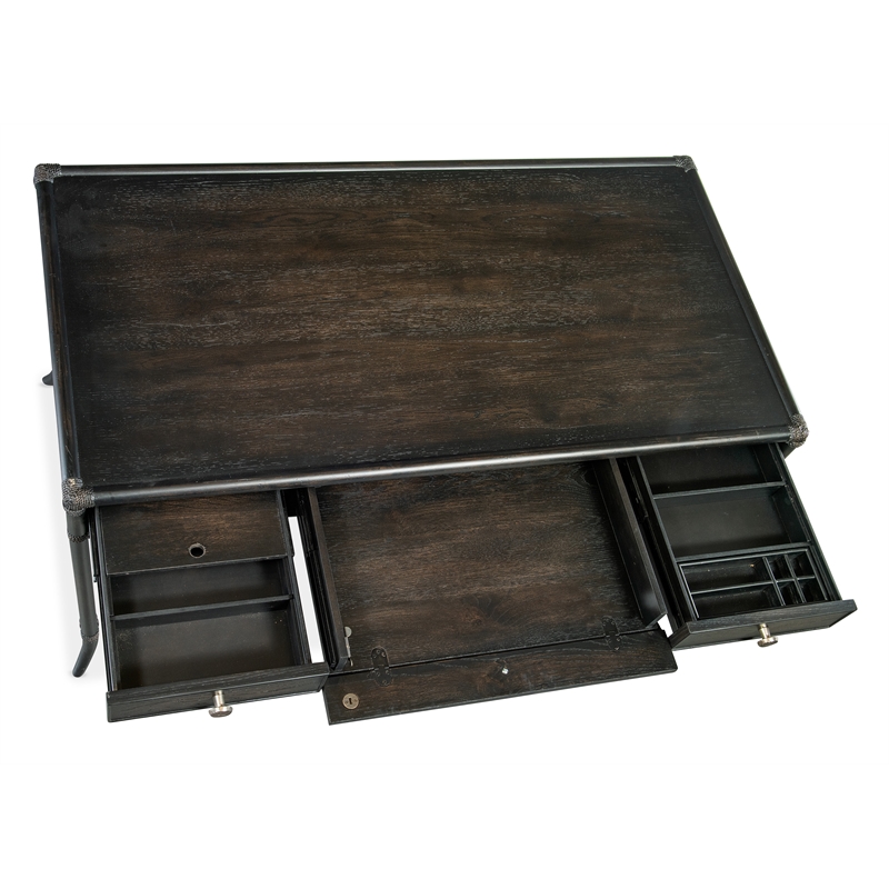 Bowery Hill Writing Desk with Oak & Maple Veneers and Black Sand Finish