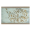 Bowery Hill Koi Rectangle Cocktail Table with Painted Glass Top and Gold Finish