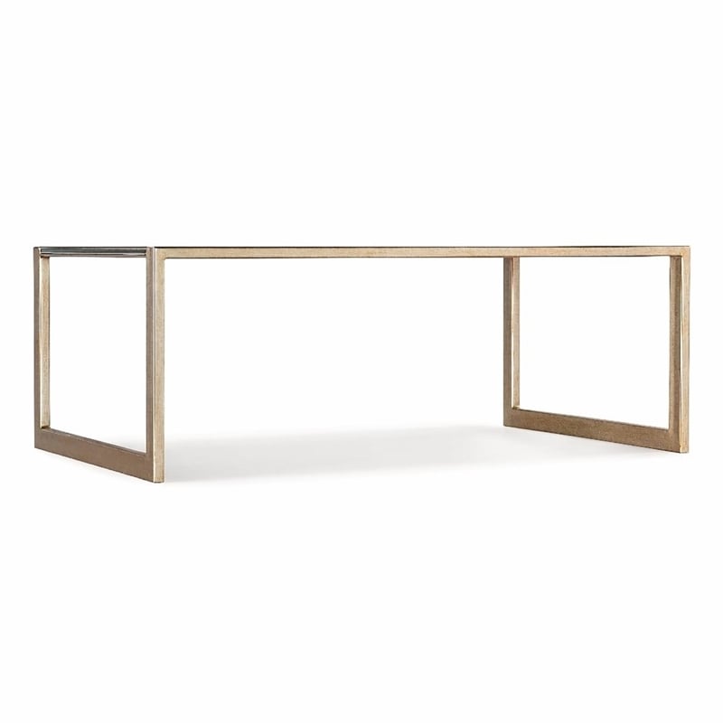 Bowery Hill Koi Rectangle Cocktail Table with Painted Glass Top and Gold Finish