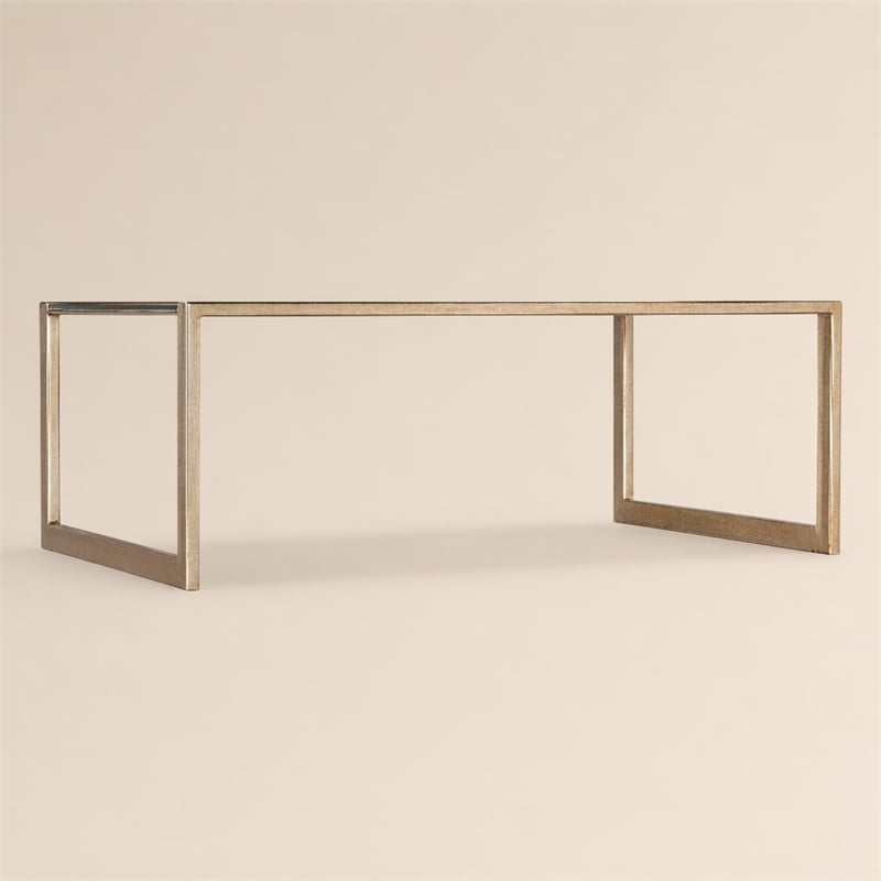 Bowery Hill Koi Rectangle Cocktail Table with Painted Glass Top and Gold Finish
