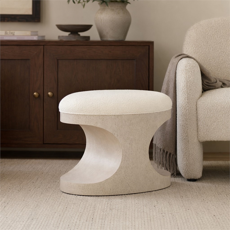 Bowery Hill Westwood Bench with Ivory Fabric Seat and Hourglass Base
