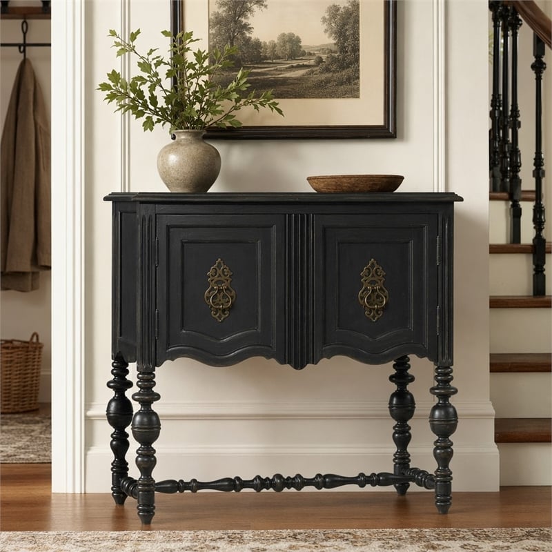 Bowery Hill Accent Chest with Black Finish and Decorative Ring Pulls