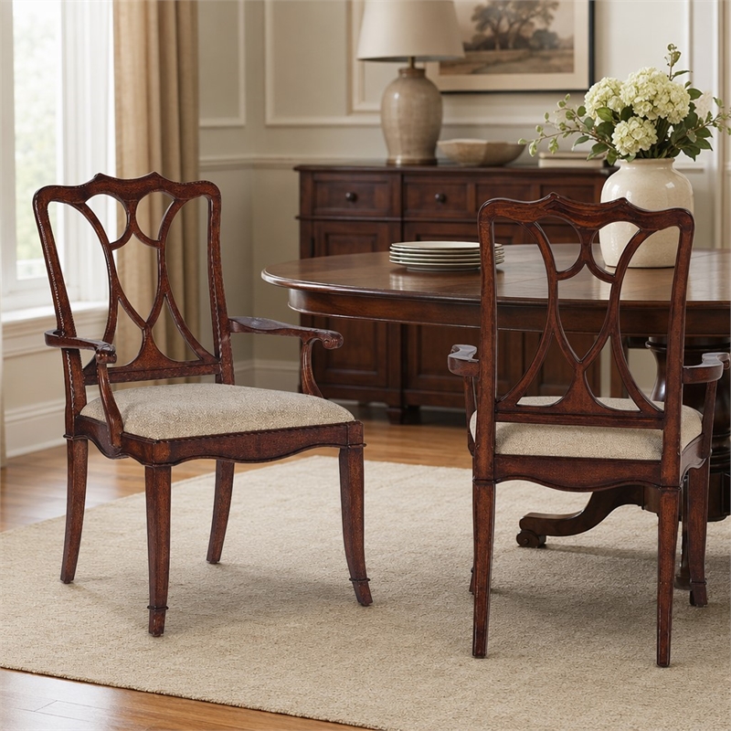 Bowery Hill Upholstered Arm Chair with Cherry Finish and Fabric Seat