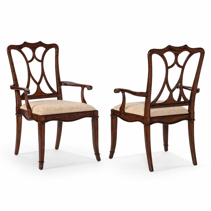 Bowery Hill Upholstered Arm Chair with Cherry Finish and Fabric Seat