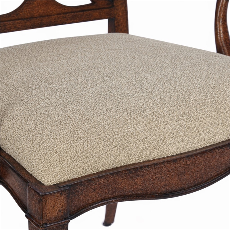 Bowery Hill Upholstered Arm Chair with Cherry Finish and Fabric Seat