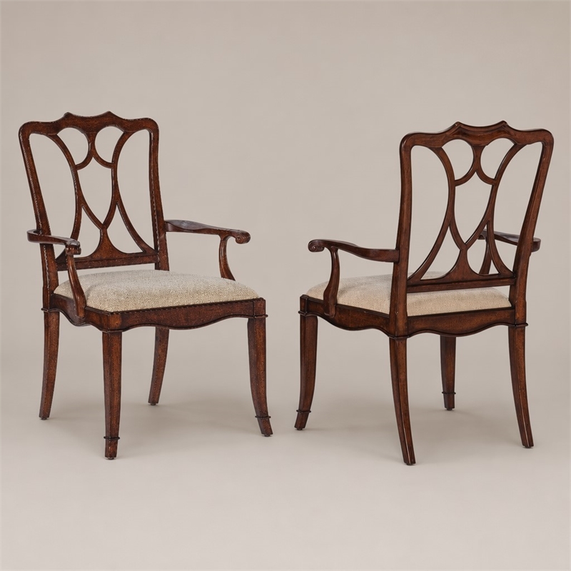 Bowery Hill Upholstered Arm Chair with Cherry Finish and Fabric Seat